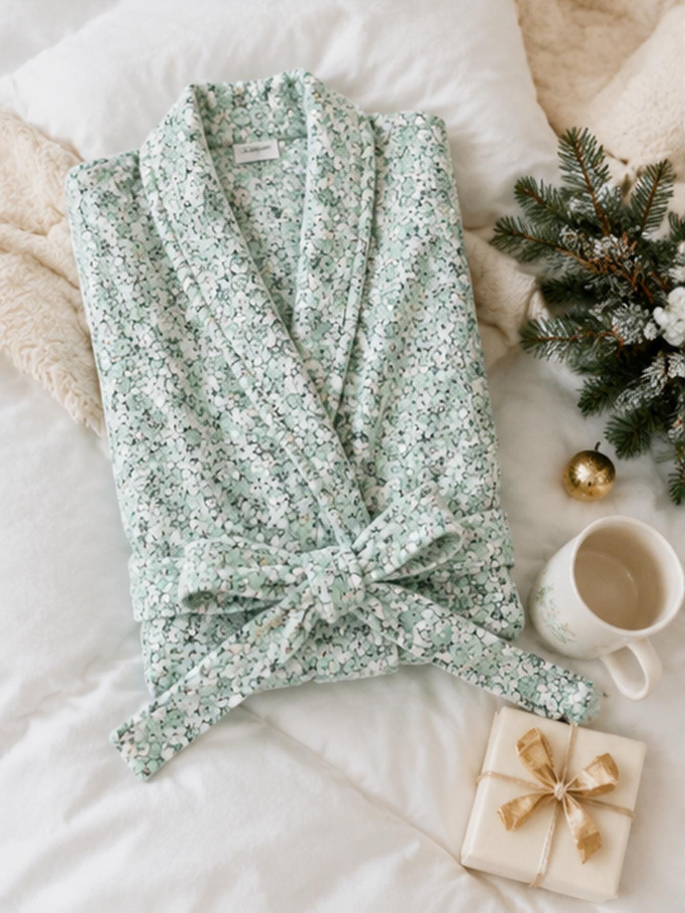 Women Plus Size Green Ditsy Fl - Bathrobe ulasan dan harga